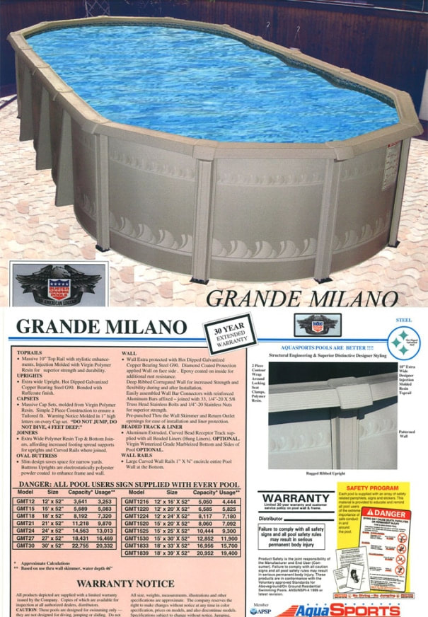 above ground pool Grande Milano By Buster Crabbe Pools in Middletown N.Y.
