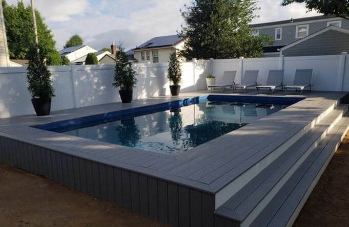 Ultimate Radiance Rectangle Pool Installed Semi Inground with Deck